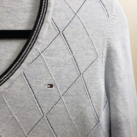 Tommy Hilfiger * Light Blue Argyle Knit Sweater S - Picture 8 of 11